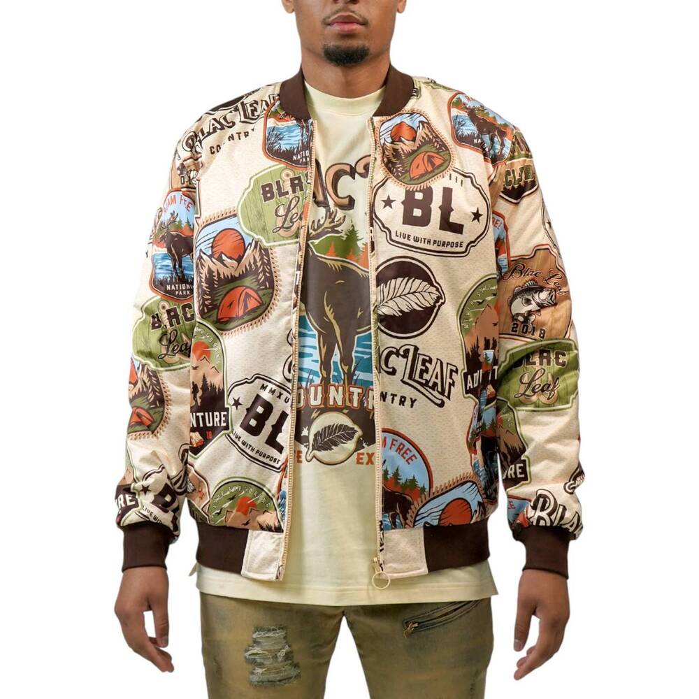 NEW BLAC LEAF hunting club reversible bomber jacket in cream